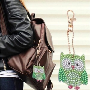 BA-820 5D DIY Keychains Diamond Painting Kits for Adults Full Diamond Inlaid Cellbag Handbag and Key Pendant Color Owls