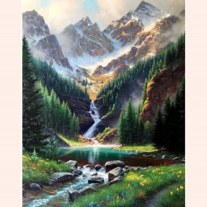 VPBN-002 Sino Crafts- Natural valley Waterfall green forest Paint by Number DIY design for Wall Decor Moon for Adults
