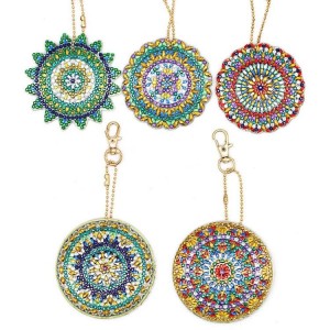 I-BA-810 5D Diamond Painting Kit Keychain,5Pcs DIY Handmade Full Diamond Painting Izesekeli Zokuhlobisa Izimbali ze-Mandala