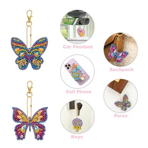 I-BA-815 9PCS Amakhithi Okhiye Wokupenda Wedayimane, Ikhithi Yokwenza KaMose ye-5D Yezingane Nabantu Abadala, I-Butterfly Love Heart Pendant Art Craft Key Ring Ucingo I-Charm Bag Decor, Isipho, i-keychain Purple