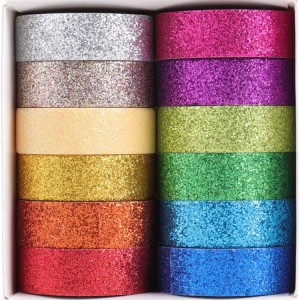 AWT002 DIY Glitter Washi Tape-stel vir kuns, plakboekband, dekor en kunsvlyt