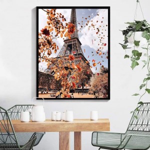 Kleur Stille Herfs in Parys Eiffeltoring landskap ontwerp DIY skildery volgens nommers vir versiering