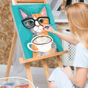 VPBN-004 Sino Crafts- Oanpaste Cute Happy Kitten Paint By Numbers Adult, DIY Digital Painting Kit, frameless 16 × 20 inch (40 × 50 sm)