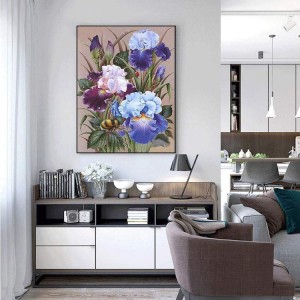 Kit de peinture acrylique par numéros BA-017, décoration murale de maison, salon, chambre à coucher, fleurs d'iris violettes