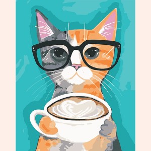 VPBN-004 Sino Crafts – kohandatud armas Happy Kitten Paint numbrite järgi täiskasvanutele, isetegemise digitaalne maalimiskomplekt, raamita 16 × 20 tolli (40 × 50 cm)