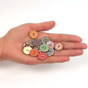 Sino Mix random floral round 2 hole wood buttons for sewing process