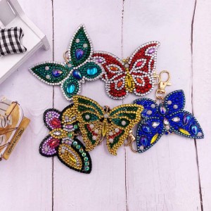 BA-809 5 Pieces DIY 5D Diamond Painting Kits for Greater and Kids Full Drill, DIY Keychain Pendant Kits for Butterfly Art Craf (Butterfly)