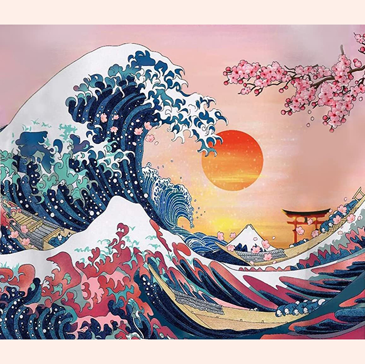 Paint By Numbers Kit haum rau menyuam yaus thiab cov neeg laus pib Ocean Wave Painting Digital Kit - Kanagawa's Big Wave