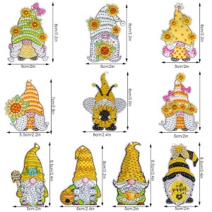 BA-803 10 پیک ڈائمنڈ پینٹنگ کیچین DIY ڈائمنڈ پینٹنگ کٹس بالغوں کے لیے Bee Sunflowers Gnomes Keychain