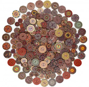 Wooden Buttons with Various Flower Patterns
