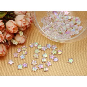VB-004 Mini acrylic hlaws dai 9 hli lub plawv pendant thiab 11 hli lub hnub qub hlaws rau cov hniav nyiaj hniav kub Ua Bracelet Necklace Earrings Key Chain Accessories DIY Craft Valentine's Day Christmas Birthday Gift (dawb)