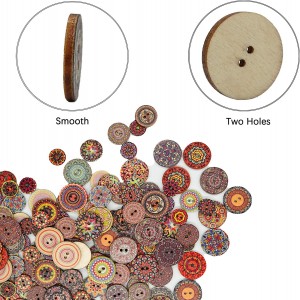 Wooden Buttons with Various Flower Patterns