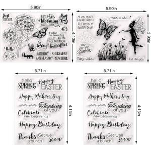 VCS-003 Carte de timbre transparent en silicone d'été avec des motifs de cartes de voeux de fleurs, de papillons et de libellules pour la décoration de fabrication de cartes et l'artisanat de décoration d'album en relief de scrapbooking à faire soi-même