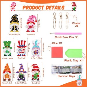 BA-812 12 Pcs Holiday Gnomes Diamond Painting Keychain Kits, 5D DIY Gnome Diamond Art Keychains Double Sided Gnome Diamond Painting Rhinestone Painting Decorative Accessories for Kids Adults Backpack Bag