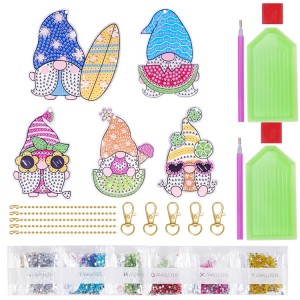 BA-816 5 Pack Diamond Painting Keychain DIY Diamond Painting Kits para sa Mga Bata at Matanda na Nagsisimula -Summer Gnomes Keychain Pasko Araw ng mga Puso Regalo sa Kaarawan ng Araw ng mga Ina