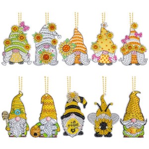 BA-803 10 Pack Diamond Painting Keychain DIY Diamond Painting Kits for Adult Beginners Bee Sunflowers Gnomes Keychain