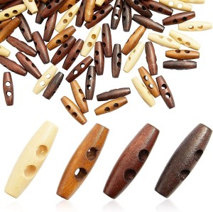 Wooden 2-Hole Toggle Buttons for Crafts, Knitting, Sewing