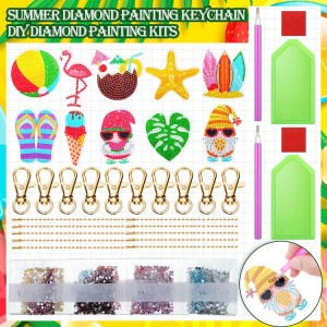 BA-807 10 Pcs Musim Panas Lukisan Berlian Gantungan Kunci Kit Pantai Gnome 5D DIY Diamond Lukisan Kit untuk Dewasa Pemula Flamingo Gnome Gantungan Kunci Rumah Pertanian Semangka Lukisan Berlian untuk Anak-anak