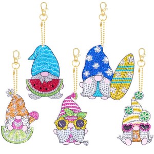 BA-816 5 Pack Diamond Painting Keychain DIY Diamond Painting Kits for Kids and Adult Beginners -Summer Gnomes Keychain Christmas Valentine’s Day Mother’s Day Birthday Gift