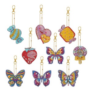 BA-815 9 PCS Kits de chaveiros com pintura de diamante, kit de confecção de mosaico 5D para crianças e adultos, borboleta amor coração pingente arte artesanato chaveiro telefone charme bolsa decoração, presente, chaveiro roxo