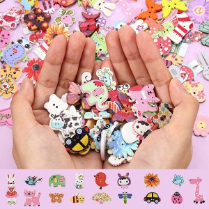 Sino Cartoon wooden buttons in bulk combination design cute 2-hole hybrid animal wood buttons