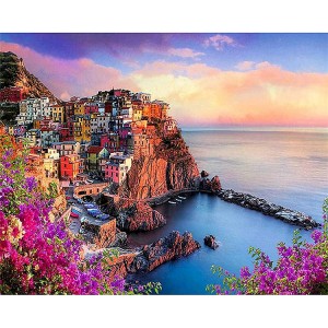 VDP-0003 Kit de pintura de diamante adulto iniciante 5D DIY mar cidade paisagem Kit de arte de diamante com acessórios de ferramentas, pintura de pontos de diamante arte digital e artesanato para presentes de decoração de parede de casa