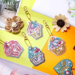 BA-802 13 Pieces 5D Diamond Painting Kit Keychain Sets, Double Sided DIY Handmade Mosaic Full Drill Stick Pen with Diamonds for DIY Craft Bag Decor, Phone Straps and Key Ring, Fruits Ice Cream Drink Style