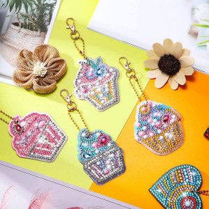 I-BA-802 13 Iingceba ze-5D Diamond Painting Kit Keychain Sets, I-Double Sided DIY Handmade Mosaic Ipeyinti egcweleyo ye-Drill Stick eneDayimane zokuhombisa i-DIY Craft Bag, imitya yefowuni kunye ne-Key Ring, iFruits I-Ice Cream Drink Style