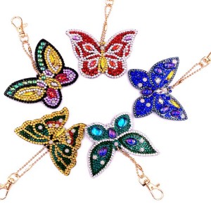 BA-809 5 Pieces DIY 5D Diamond Painting Kits para sa mga Hamtong ug Bata Full Drill, DIY Keychain Pendant Kits para sa Butterfly Art Craf (Butterfly)