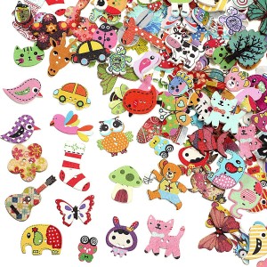 Sino Cartoon wooden buttons in bulk combination design cute 2-hole hybrid animal wood buttons