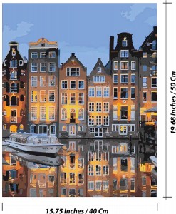 Peinture colorée coucher de soleil à Amsterdam, design paysager, peinture par numéros pour décoration, bricolage
