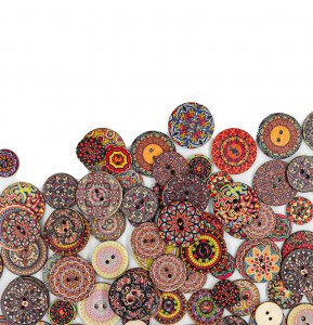 Wooden Buttons with Various Flower Patterns