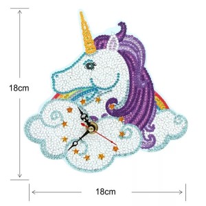 Horloge de peinture de diamant de conception de licorne de dessin animé 5D de bricolage pour la décoration à la maison