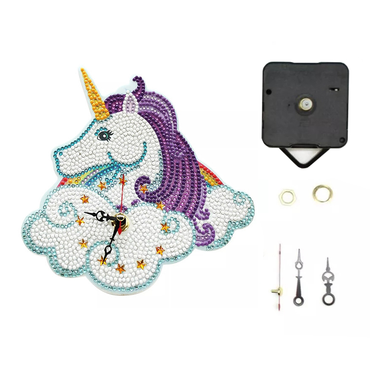 DIY 5D cartoon unicorn design diamond painting clock for home decoration (4)