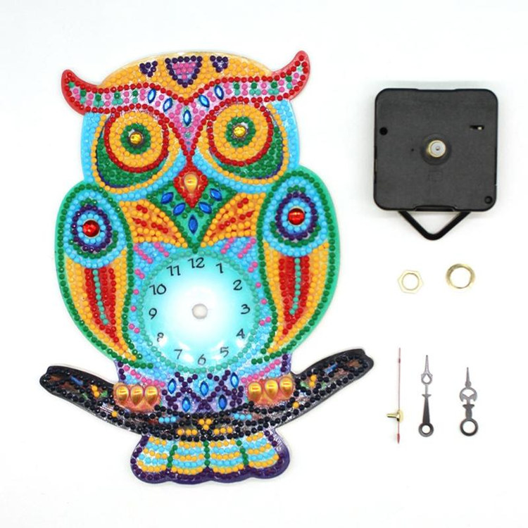 DIY 5D full drill owl animal design diamond painting clock for wall decoration (4)