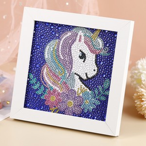 DIY Handmade full drill cartoon unicorn design diamond painting with photo frame