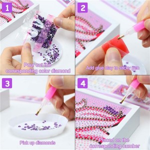 DIY round me nyuam tas luav tsiaj pob zeb diamond painting nrog ncej