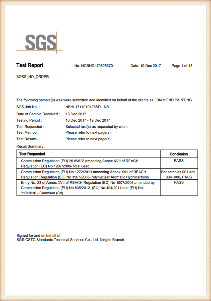 Diamantmaling SGS test