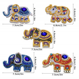 BA-819 5pcs DIY 5D Full Drill Diamond Painting Key Chain by Number Kit Mosaic Making Double-Sided Drill Pendant Crystal Rhinestones Keychain Bag Charms Gift (Elephant)