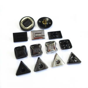 Manufacturer vintage letters carve engrave logo black silver custom shape square metal alloy snap button