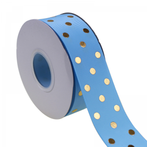 1.5 Coloj laŭmenda presita ora folio polka punkto grograin rubando 38mm por hararko/donaca envolvaĵo