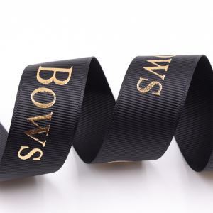 3D златна фолија печатена црна свила бруто зрно бруто зрно панделка подарок лента со врежано лого бренд