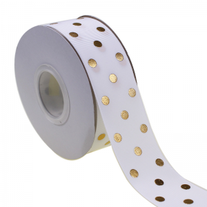 1,5 Zoll großes, individuell bedrucktes Ripsband mit Goldfolie und Punkten, 38 mm, für Haarschleife/Geschenkverpackung