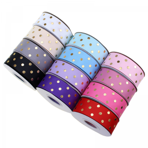 1.5 Inch oanpaste printe gouden folie polka dot grosgrain lint 38mm foar hierbôge / kado-ferpakking