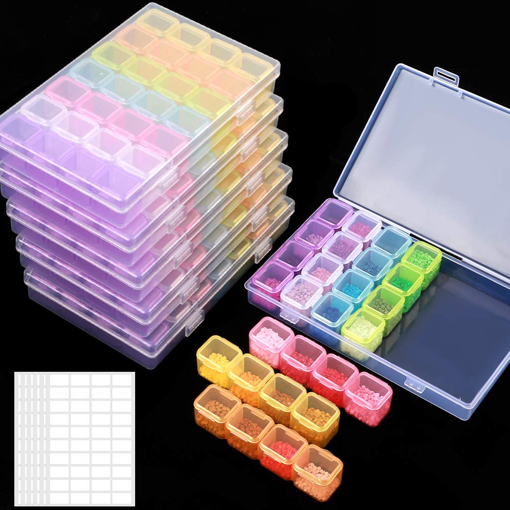 168 រន្ធ 6 កញ្ចប់ 28 Grids Diamond Painting Boxes Plastic Organizer