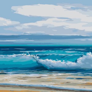 BA-016 Acrylic Painting by Numbers Perfect for Kids Gift Living Room Bedroom Wall Decor (Ocean Waves 16x20In)