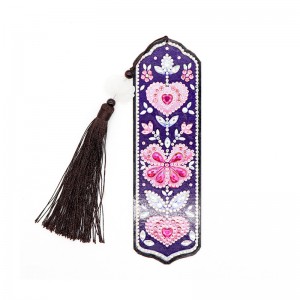 5D Paentio Diamond Nod tudalen Siâp Celf Diamond Brodwaith Cross Stitch Leather Tassel Bookmark