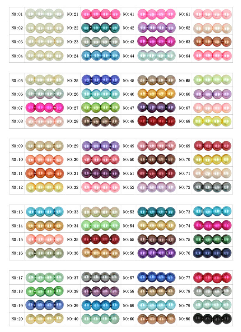 color chart of glass pearl beads