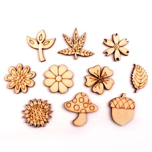 Natural nga kolor pine wood Flora ug Leaf laser cut porma para sa Art accessory Art decor